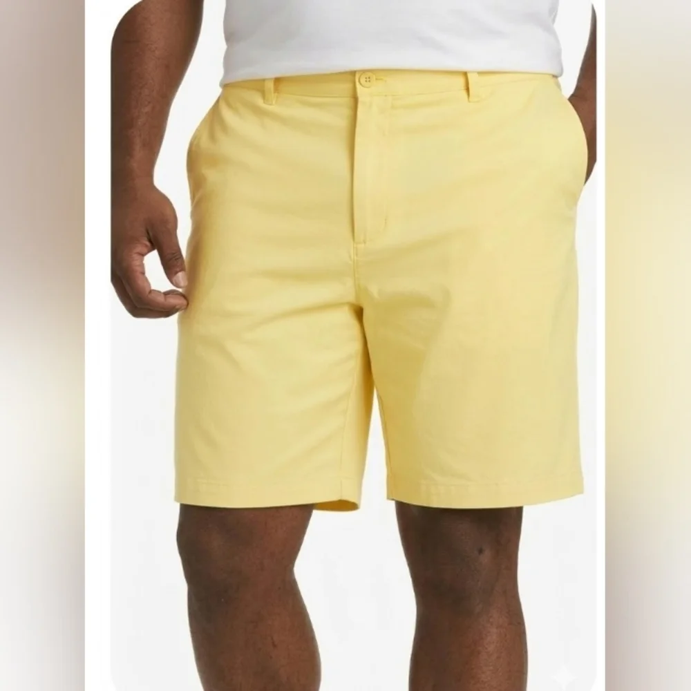Preppy Shorts Men 40 Cotton Stretch Flat Front Yellow Travel Career Golf New